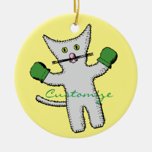 Ornamento De Cerâmica Boxin Kitten com Mittens Thunder_Cove