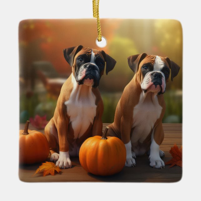 Ornamento De Cerâmica Boxpy Puppy Autumn Delight Pumpkin (Frente)