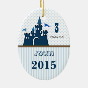 Ornamento De Cerâmica Boy Blue & Brown Castle Dot Strike Foto na parte d