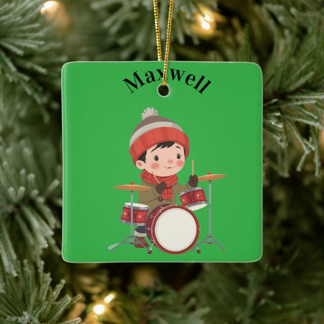 Ornamento De Cerâmica boy playing drums Christmas holiday Ornament (Árvore)