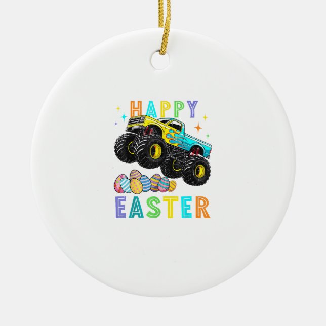 Ornamento De Cerâmica Boys Happy Easter Monster Truck Easter Eggs Toddle (Frente)