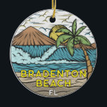 Ornamento De Cerâmica Bradenton Beach Flórida Vintage Art<br><div class="desc">Bradenton Beach desenhou uma ilustração com montanhas e ondas oceânicas ao fundo. Perfeito para quem ama visitar Bradenton Beach.</div>