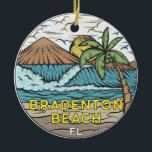 Ornamento De Cerâmica Bradenton Beach Flórida Vintage Art<br><div class="desc">Bradenton Beach desenhou uma ilustração com montanhas e ondas oceânicas ao fundo. Perfeito para quem ama visitar Bradenton Beach.</div>