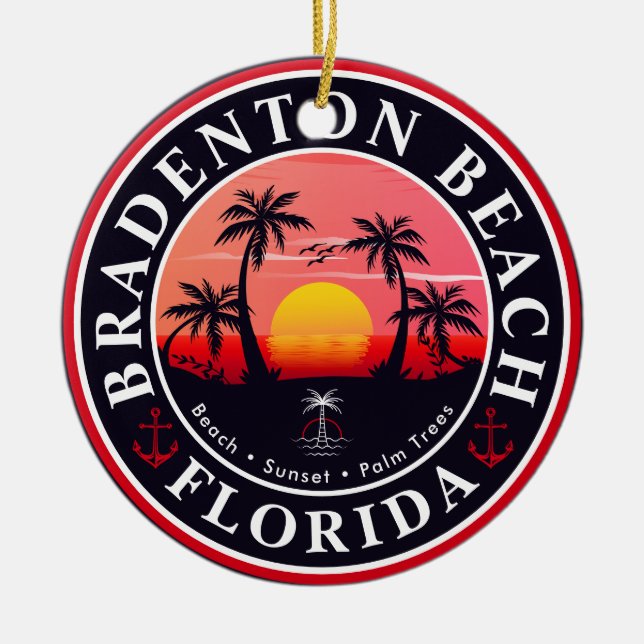 Ornamento De Cerâmica Bradenton Florida Retro Sunset Palm tree 1960 (Frente)