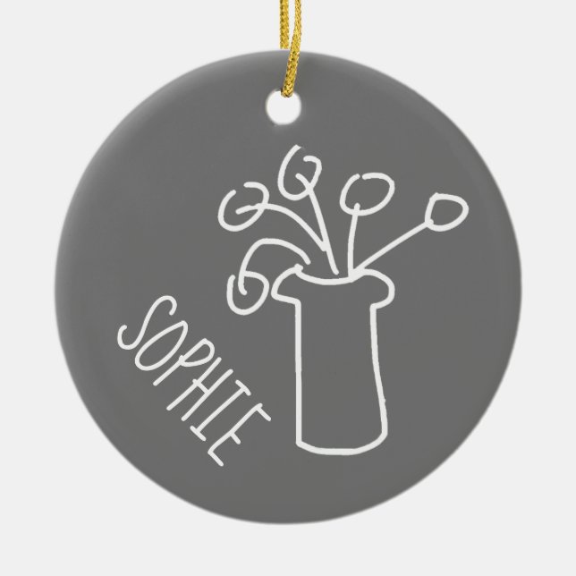 Ornamento De Cerâmica Branca de flor moderna simples (Frente)