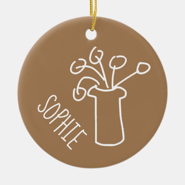 Ornamento De Cerâmica Branca de flor moderna simples (Frente)