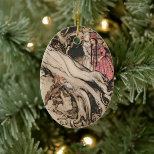 Ornamento De Cerâmica Branca de Neve e Rosa Vermelha por Arthur Rackham