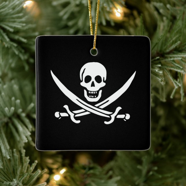 Ornamento De Cerâmica Branco, Bandeira Pirata, Calico Jack, Caveira e Cu (Árvore)