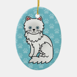 Ornamento De Cerâmica Branco Com Olhos Azuis Desenho De Cartoon De Gato