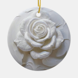 Ornamento De Cerâmica Branco - Rosa esculpido