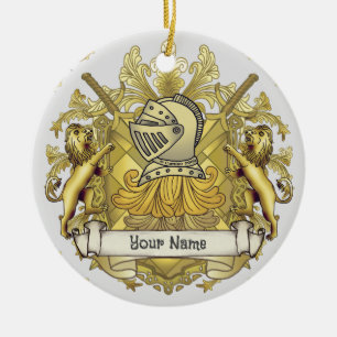 Ornamento De Cerâmica Brasão de Armas da Família Cavaleiro Amarelo Sobre
