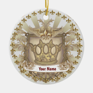 Ornamento De Cerâmica Brasão de Armas da Família Crown Shield Sobrenome