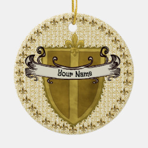 Ornamento De Cerâmica Brasão de Armas da Família Fleur Sobrenome