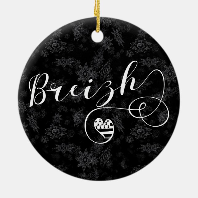 Ornamento De Cerâmica Breizh Flag in Heart, Brittany, Breton Language (Traseira)