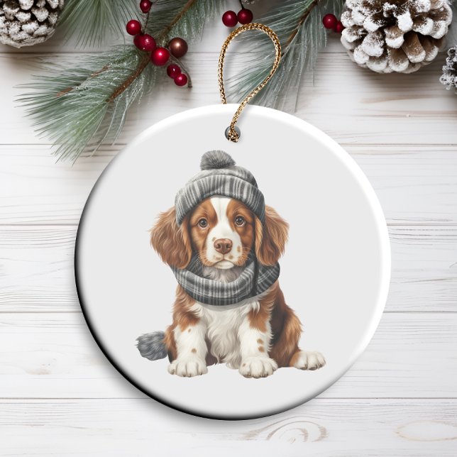 Ornamento De Cerâmica Bretany Spaniel Dog Art Personalizada (Criador carregado)