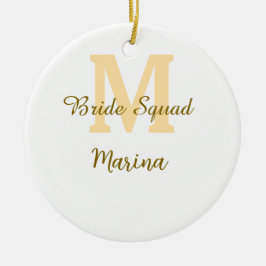 Ornamento De Cerâmica Bride squad monogram golden bridal shower simple 