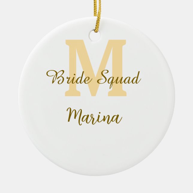 Ornamento De Cerâmica Bride squad monogram golden bridal shower simple  (Frente)