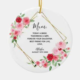 Ornamento De Cerâmica Bridesmaid Bridal Rosa Geométrica Rosa Rosa