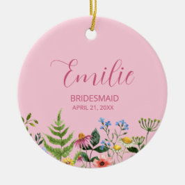 Ornamento De Cerâmica Bridesmaid de Flor Selvagem Rosa
