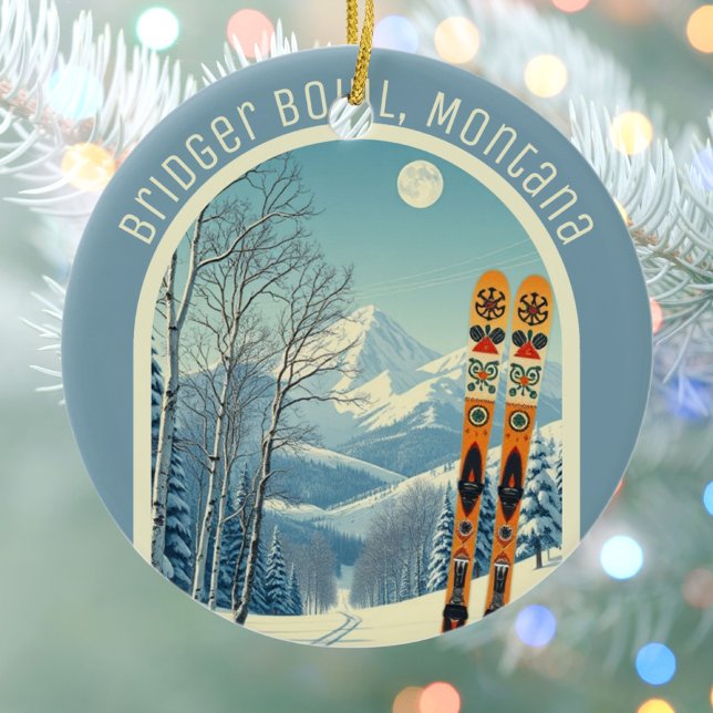 Ornamento De Cerâmica Bridger Bowl Montana ski area souvenir  (Criador carregado)