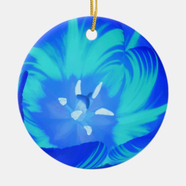 Ornamento De Cerâmica Bright Blue Tulip Custom Birday (Frente)