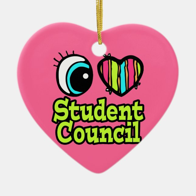 Ornamento De Cerâmica Bright Eye Heart I Love Student Council (Frente)