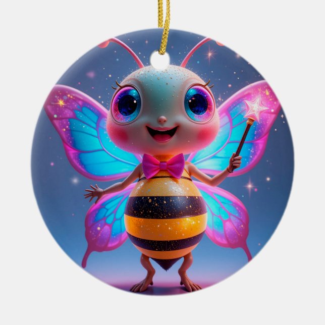 Ornamento De Cerâmica Bright Magical Bee Character Com Asas Espumantes (Frente)