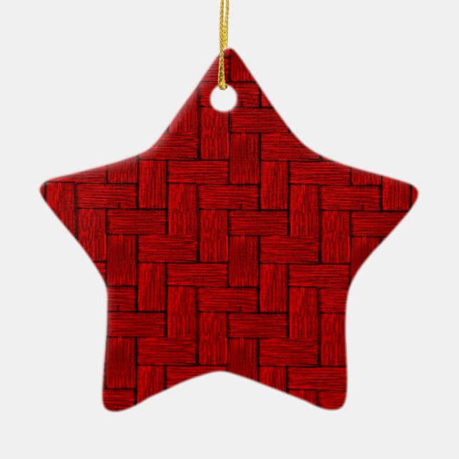 Ornamento De Cerâmica Bright Red Woodwork Star Ornament (Frente)