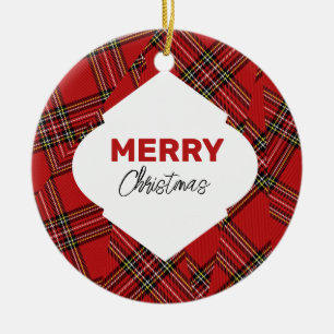 Ornamento De Cerâmica Brilho Artístico Feliz Natal Xadrez Vermelho