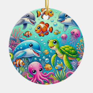 Ornamento De Cerâmica 🌊 Brilho Colorido Subaquático 🐠 Vida Marinha Div