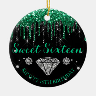 Ornamento De Cerâmica Brilho Esmeralda Verde Drip Sweet Sixteen