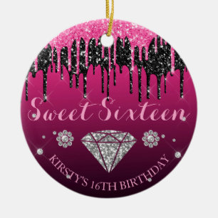 Ornamento De Cerâmica Brilho Rosa e Preto Gotejante Diamante Sweet Sixte