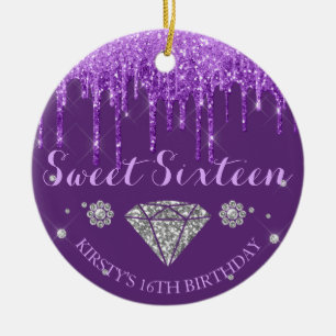 Ornamento De Cerâmica Brilho Roxo Gotejante Diamante Sweet Sixteen