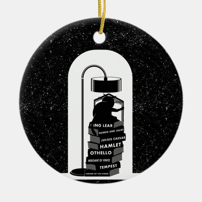 Ornamento De Cerâmica Brincadeira de Shakespeare Lendo Gato (Frente)