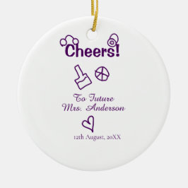 Ornamento De Cerâmica Brinde à futura Sra. adicione o nome da noiva roxo