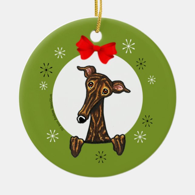 Ornamento De Cerâmica Brindle Greyhound Whippet Christmas Classic (Frente)