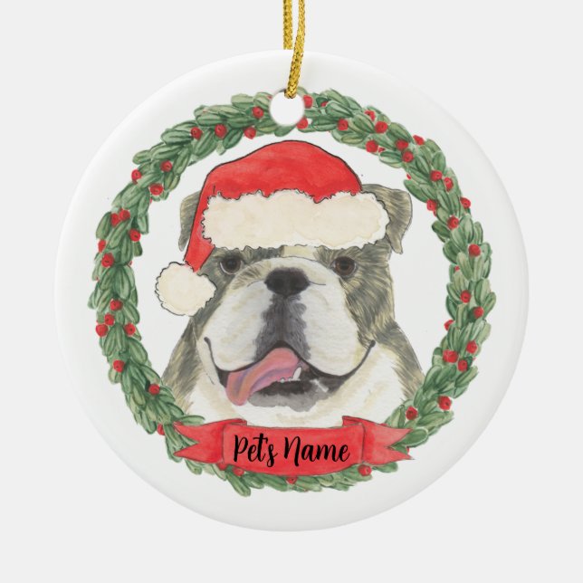 Ornamento De Cerâmica Brindle Personalizado - Bulldog (Frente)