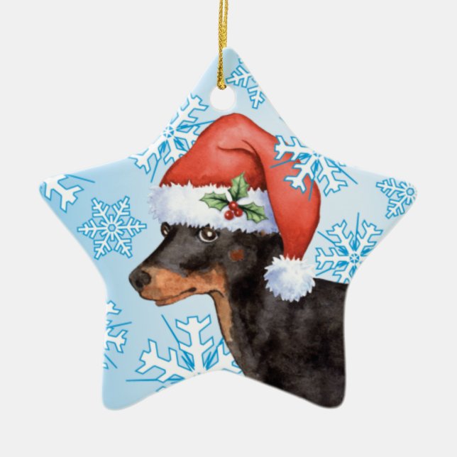 Ornamento De Cerâmica Brinquedo feliz Manchester Terrier de Howlidays (Frente)