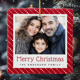 Ornamento De Cerâmica Brisas pontilhadas bonitas, alegre foto vermelha d