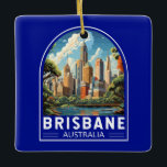 Ornamento De Cerâmica Brisbane, Austrália, Viagem Art Vintage<br><div class="desc">Brisbane retro vetor viagem design. Brisbane,  a vibrante capital de Queensland,  Austrália,  é uma cidade que combina sem interrupções energia urbana com charme de repouso. Escondida nas margens do rio Brisbane,  apresenta um clima subtropical,  uma beleza natural espantosa,  e uma tapeçaria cultural rica.</div>