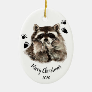 Ornamento De Cerâmica Brisos de guaxinim com data personalizada, animais