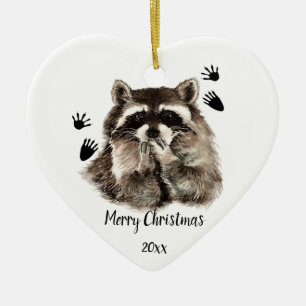 Ornamento De Cerâmica Brisos de guaxinim com data personalizada, animais