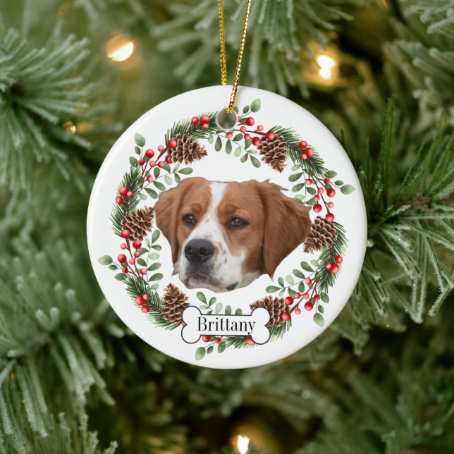 Ornamento De Cerâmica Brittany dog Personalised Pet Ornament (Árvore)