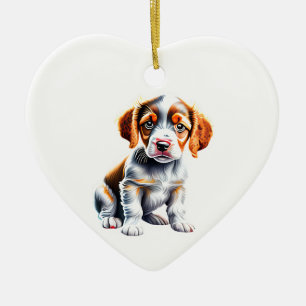 Ornamento De Cerâmica Brittany Puppy personalizada