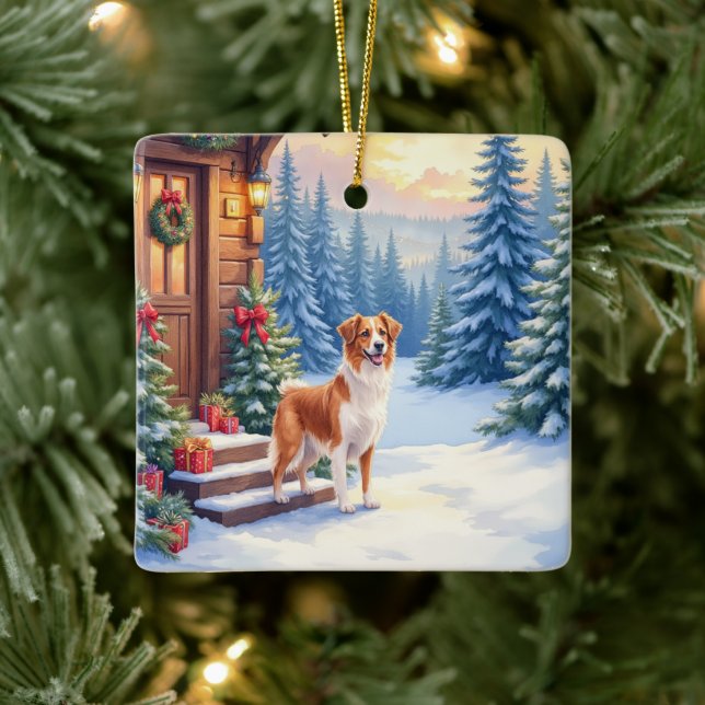 Ornamento De Cerâmica Brittany Rustic Cabin Christmas Winter Art (Árvore)