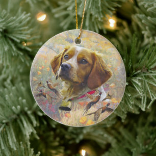 Ornamento De Cerâmica Brittany Spaniel Art , caça aos faisões