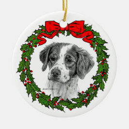 Ornamento De Cerâmica Brittany Spaniel Art de Glenda S. Harlan