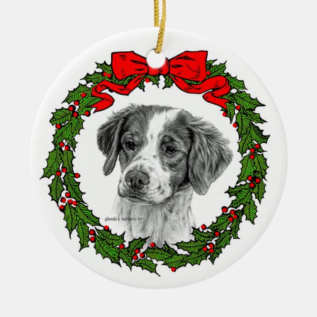 Ornamento De Cerâmica Brittany Spaniel Art de Glenda S. Harlan (Frente)