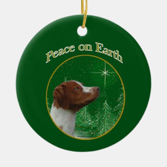 Ornamento De Cerâmica Brittany Spaniel Peace (Frente)
