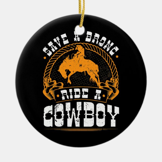 Ornamento De Cerâmica Bronc Riding Ride a Cowboy Bucking Horse Rodeo (Frente)